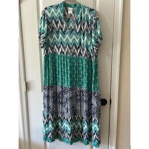 Blair Women’s Size Large Aqua Print Long Maxi Dress Moomoo